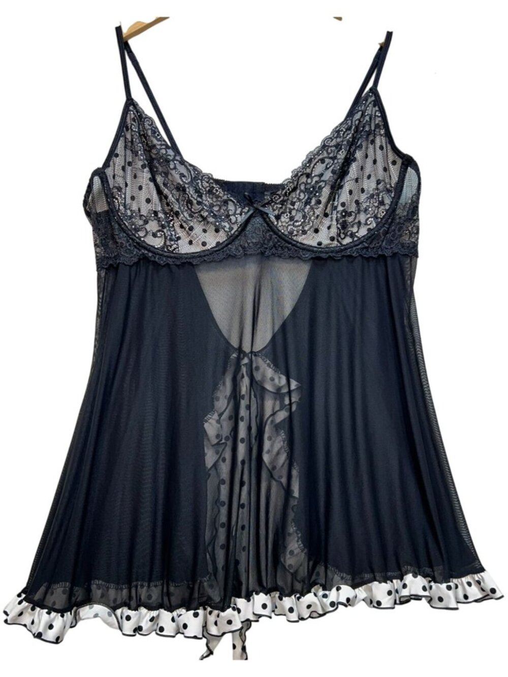 Lover's Lane Women's Babydoll Nightwear Sleeveless Black White Trim Lightweight